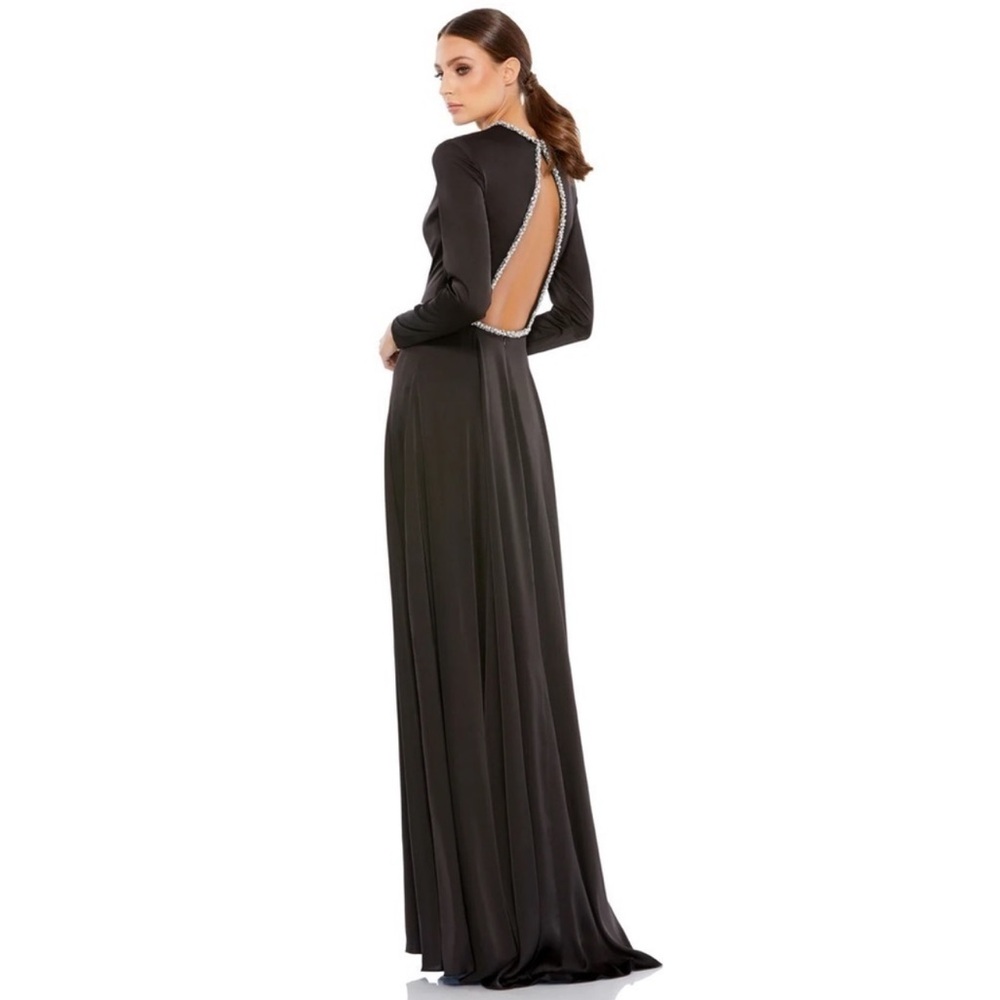 Mac Duggal by Ieena Crystal Trim Long Sleeve High Slit A-Line Gown - Picture 3 of 14